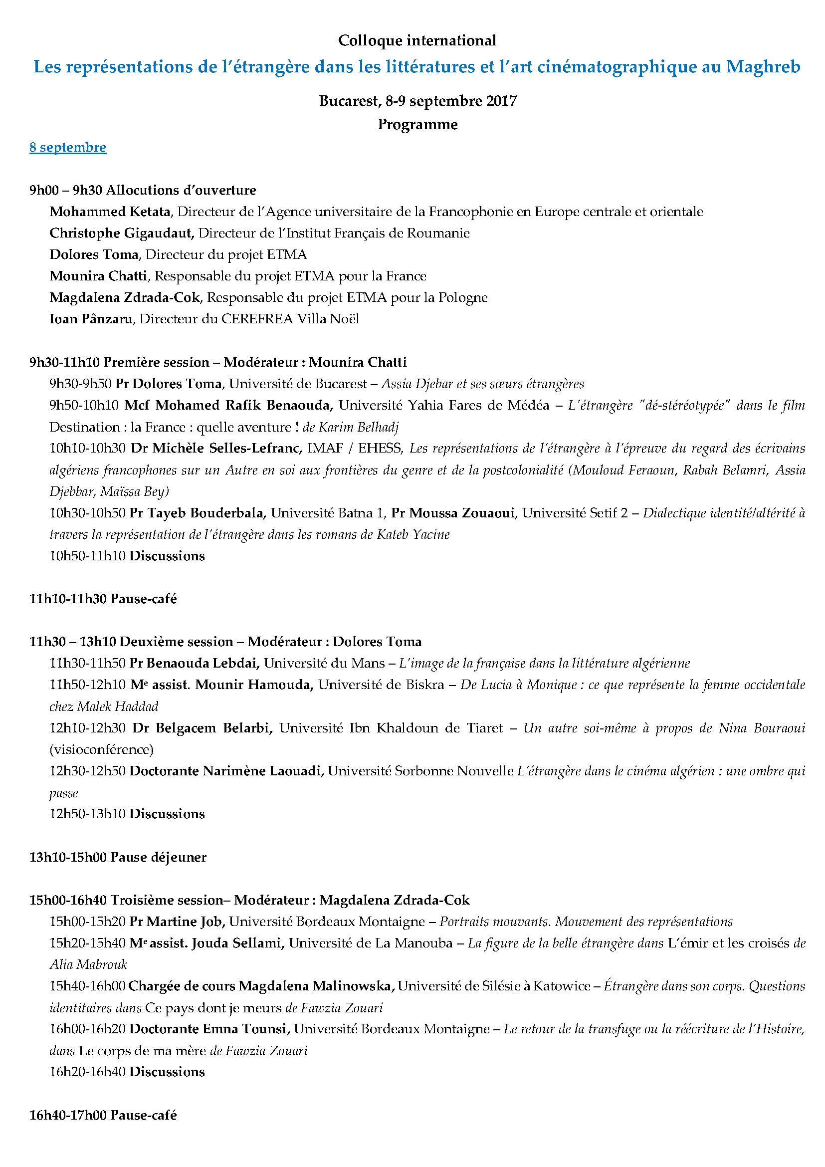 Programme colloque Bucarest 8 9septembre2017